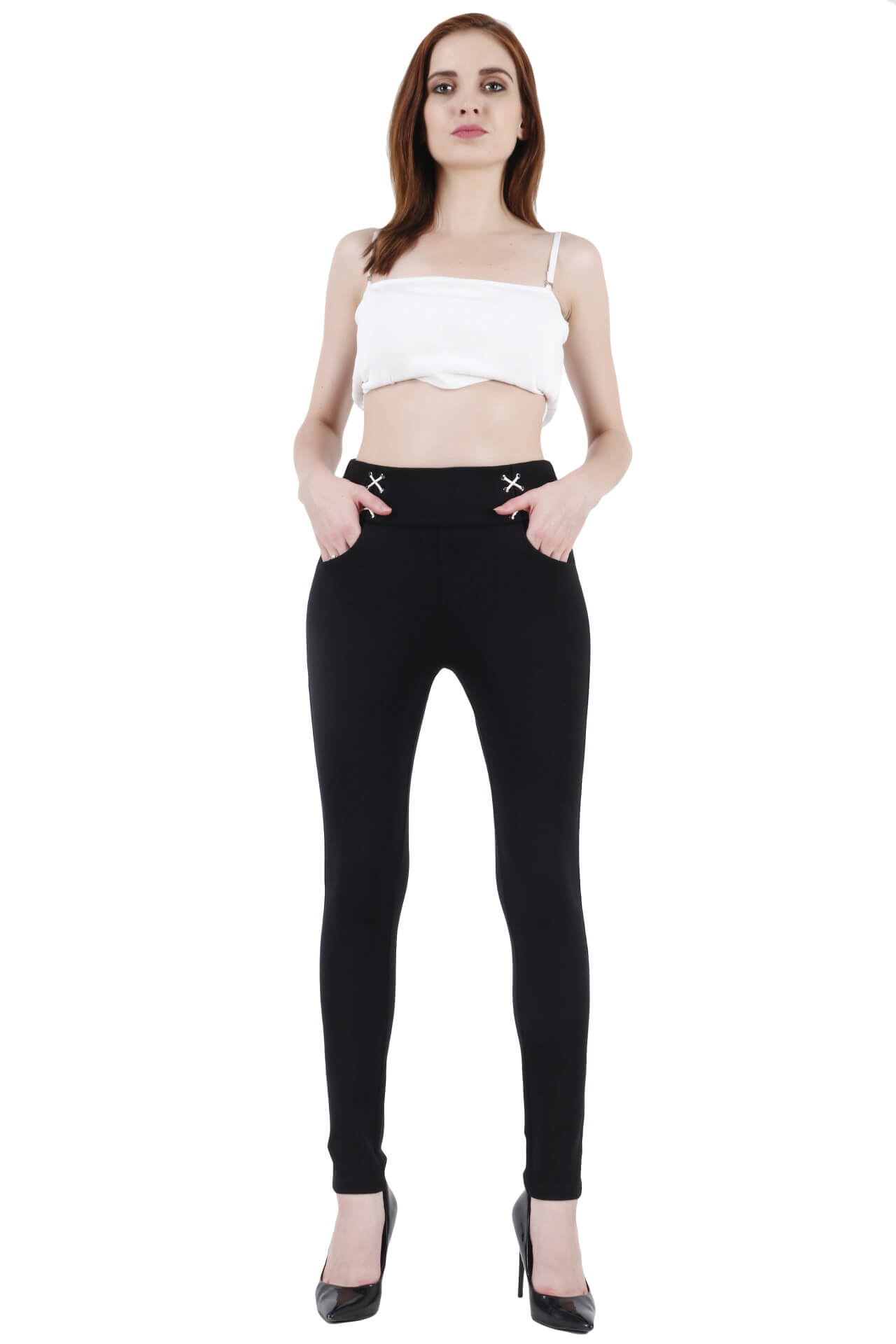 Kaga Black Solid Fit Jegging